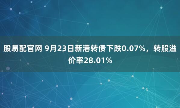 股易配官网 9月23日新港转债下跌0.07%，转股溢价率28.01%